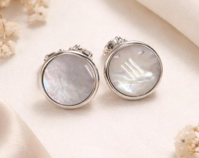 Antique Inspired Mother of Pearl Clip On Earrings 925 Sterling Silver