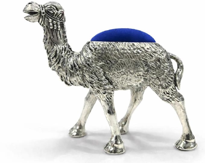 Vintage Silver Plated Camel Pin Cushion, Collectible Sewing Accessory