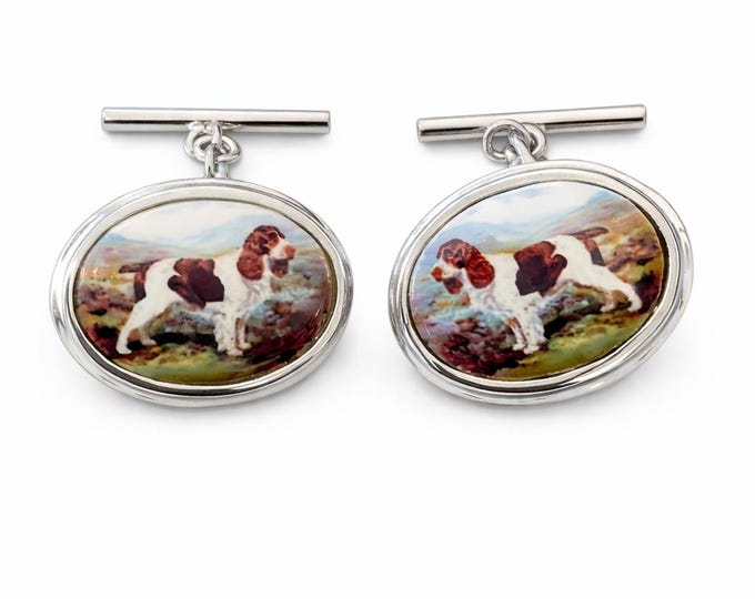 Vintage Enamel Dog Cufflinks 925 Sterling Silver