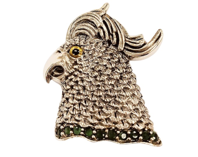 Antique Inspired Emerald Bird Brooch Pendant Collectable 925 Sterling Silver