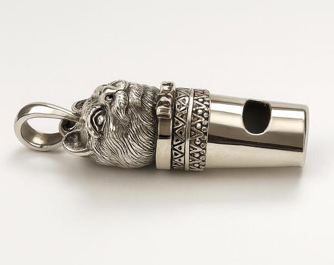 Antique Style Cat Dog Whistle Pendant 925 Sterling Silver Dog Lover Gift