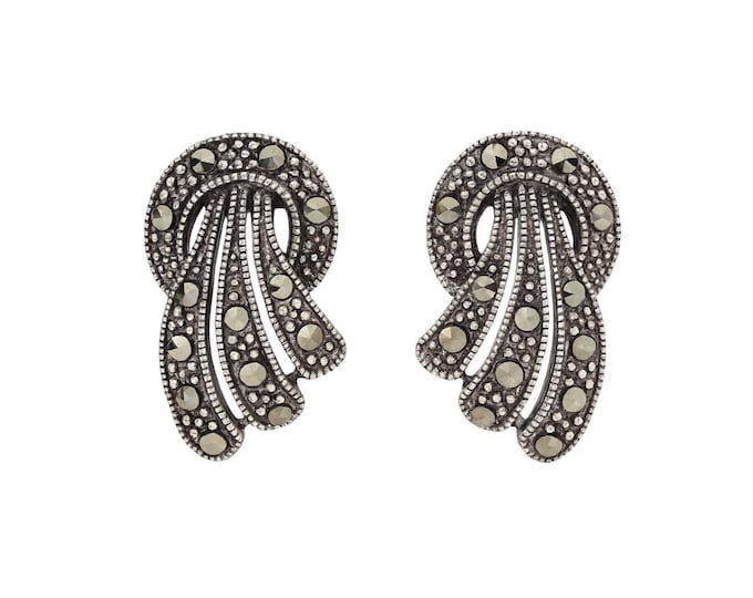 Art Deco Inspired Marcasite Stud Earrings 925 Sterling Silver Hallmarked Gift for Her