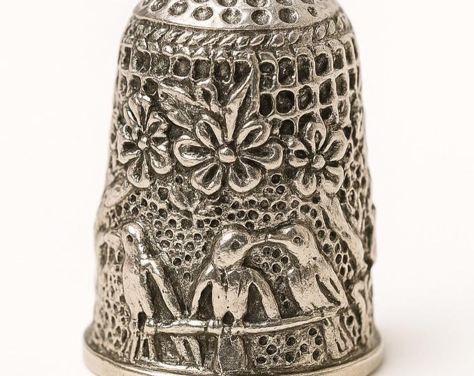 Antique Style Sterling Silver Thimble with Humming Birds and Flowers Ornate Collectible Sewing Thimble, Vintage Inspired Gift for Seamstress