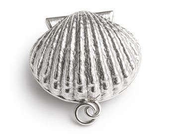 Sterling Silver Shell Pill Box Vintage Style Seashell Keepsake, Collectible Trinket or Jewelry Holder
