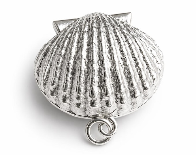 Sterling Silver Shell Pill Box Vintage Style Seashell Keepsake, Collectible Trinket or Jewelry Holder