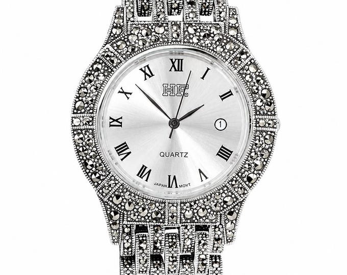 Vintage Marcasite Sterling Silver Bracelet Watch, Elegant Women’s Dress Watch