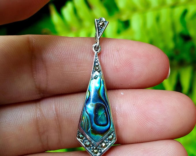 Art Deco Inspired Lapis Lazuli and Marcasite Pendant 925 Sterling Silver