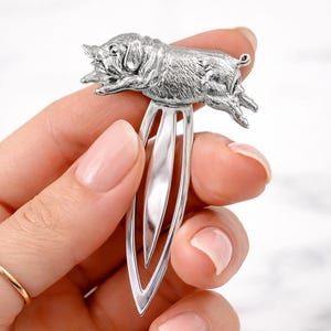 Marcador de cerdo de plata de ley: regalo para amantes de los animales de estilo antiguo