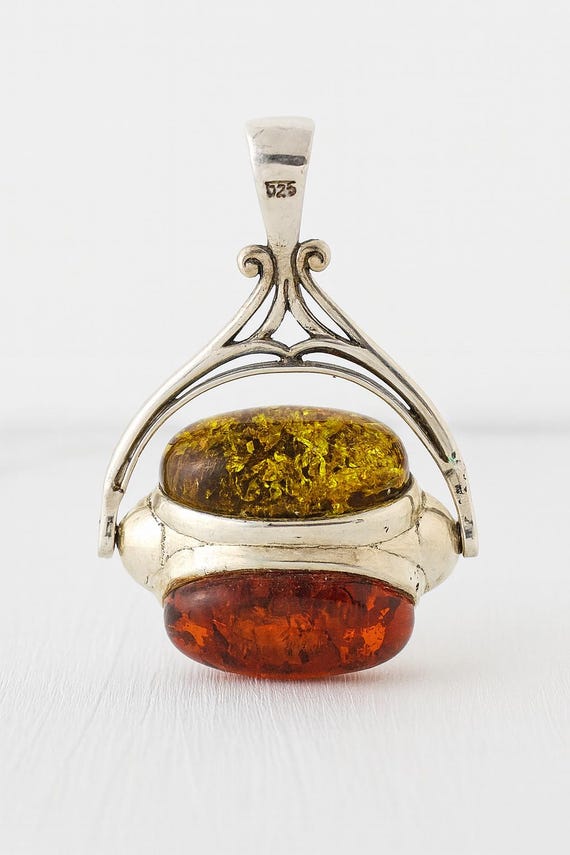 ネックレス・ペンダント amber necklace Unique Revolving Pendant With Triple Amber Stones 925 Sterling
