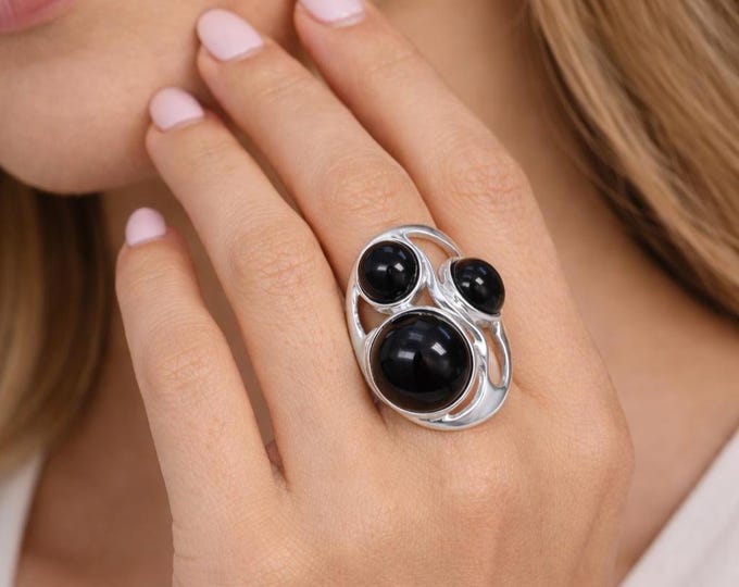 Black Onyx Ring, 925 Sterling Silver Minimalist Jewelry