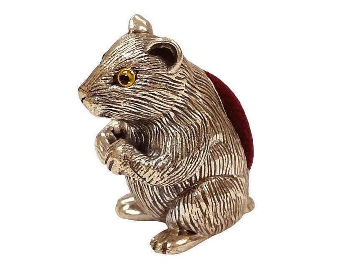 Antique Inspired Collectable Badger Pin Cushion Glass Eyes 925 Sterling Silver