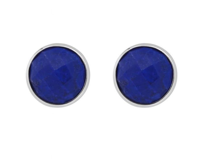Lapis Lazuli Faceted Round Stud 925 Sterling Silver Earrings