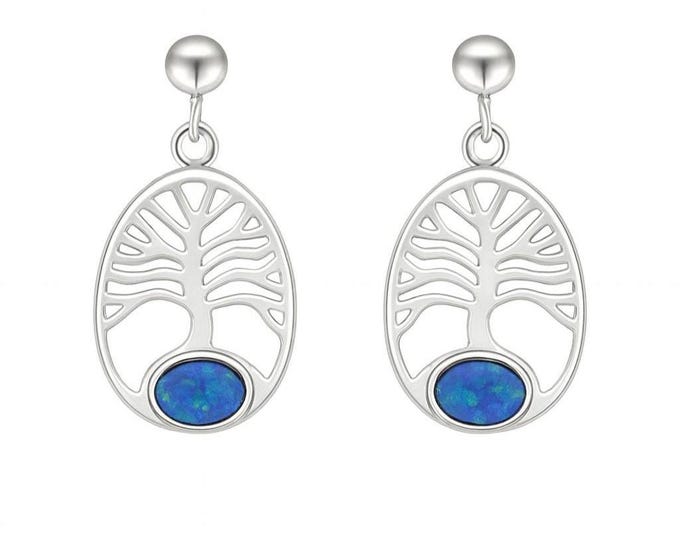 925 Sterling Silver Tree of Life Earrings with Gilson Opal Dangle Drop Earrings Boho Spiritual Jewelry Meaningful Gift for Her