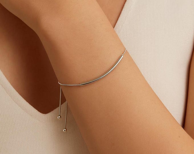 Minimalist 925 Sterling Silver Bangle Bracelet Dainty Adjustable Silver Bracelet for Women Simple Everyday Jewelry Gift