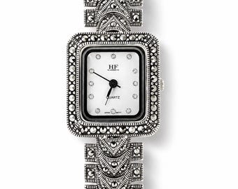 Vintage Marcasite Sterling Silver Bracelet Watch, Elegant Women’s Dress Watch