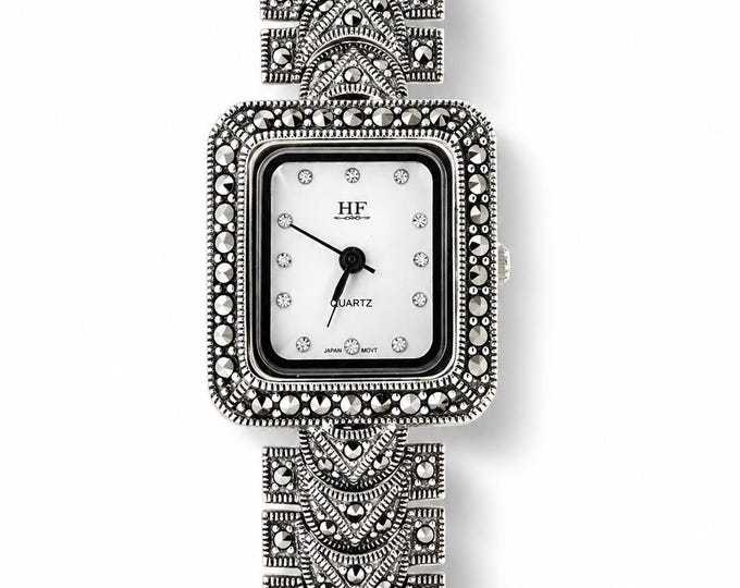 Vintage Marcasite Sterling Silver Bracelet Watch, Elegant Women’s Dress Watch