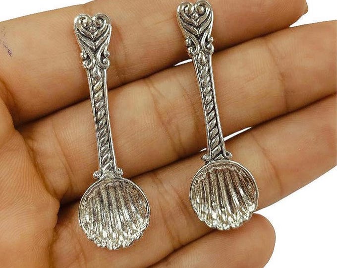 Antique and Vintage Style Pair of Salt Spoons 925 Sterling Silver Collectible Spoons, Miniature Spoons