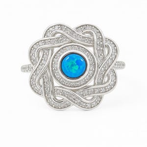 Gilson Opal and CZ Diamond Ring 925 Sterling Silver