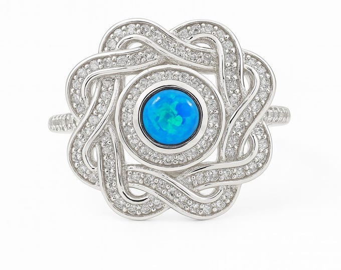 Gilson Opal and CZ Diamond Ring 925 Sterling Silver