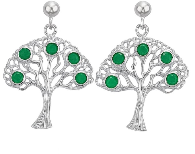 Tree of Life Emerald and Ruby 925 Sterling Silver Earrings