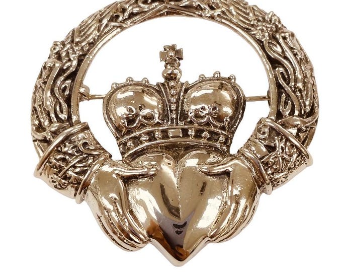 Art Nouveau Inspired Love Heart Embrace Brooch 925 Sterling Silver