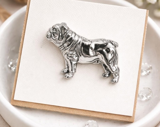 Sterling Silver Bulldog Brooch Pin, Vintage Style Dog Jewelry, English Bulldog Lapel Pin, Animal Lover Gift