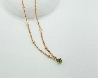 Dainty Peridot Necklace, 14k Gold-Filled Satellite Chain