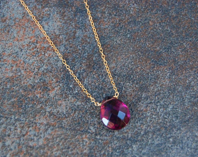 Aubergine Quartz Glass Necklace, Purple Solitaire Necklace, Downtown Etsy