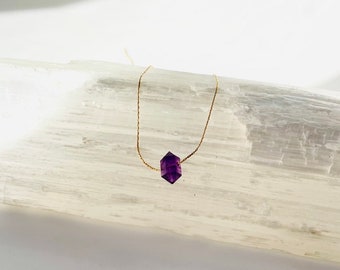 14k Goldfilled Amethyst Necklace, Delicate Thread Chain