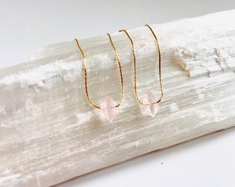 Floating Rose Quartz Necklace, 14k Goldfilled Chain
