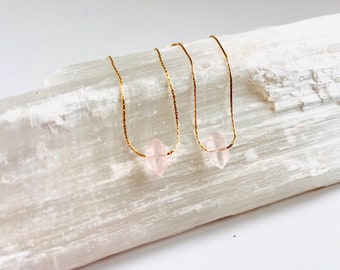 Rose Quartz Necklace, Floating Rose QuartzNecklace, Rose Quartz Choker