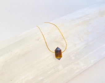 Tiger's Eye Crystal Necklace, 14k Gold Filled Chain