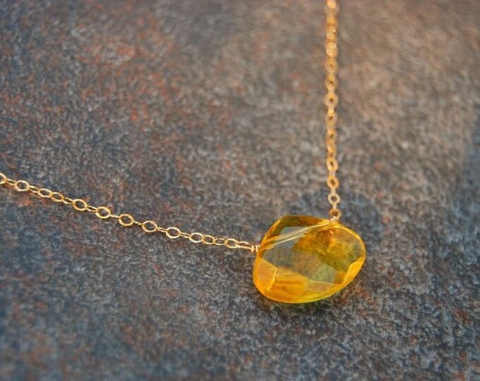 Yellow Quartz Glass Necklace Yellow Single Stone Necklace Etsy