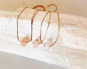 Floating Morganite Necklace, 14k Goldfilled Thread Chain, Heart Stone
