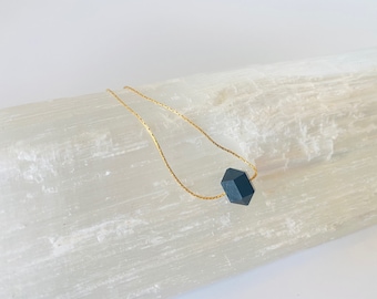 Floating Black Onyx Necklace, 14k Gold Filled Chain