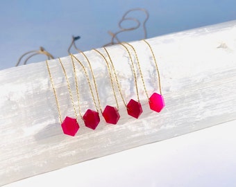 Pink Chalcedony Necklace, 14k Gold Filled Chain, Healing Crystal Choker