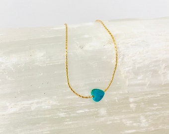 Turquoise heart necklace, Tiny turquoise heart necklace, Faceted Turquoise Heart Necklace, Extra Small Heart necklace, Mommy and Me Necklace