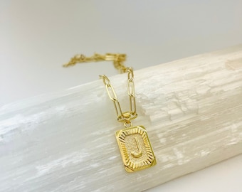 Vintage Style 14k Goldfilled Initial Necklace, Paperclip Chain