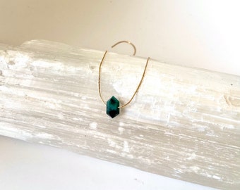Raw Emerald 14k Goldfilled Necklace, Floating Gemstone Choker