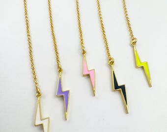 Enamel Lightning Bolt Lariat Necklace, 24k Gold-Filled Chain