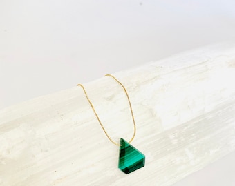 Floating Malachite Necklace, 14k Goldfilled Chain, Midwife Stone