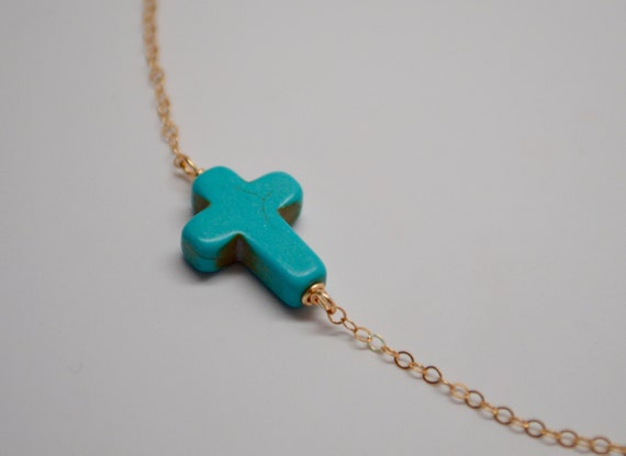 Turquoise Sideways Cross Necklace Loving You | Etsy