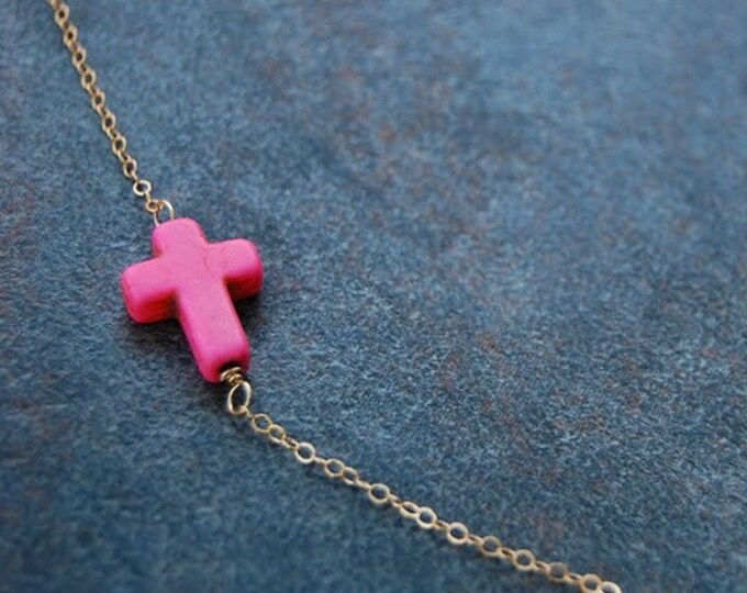 Sideways Cross Necklace Pink Sideways Cross Necklace Pink - Etsy