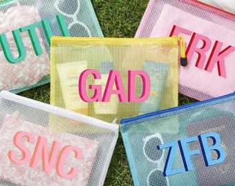 Personalized Bridesmaid Beach Pouch,Shadow Monogram Pool Bag,Custom Summer Pool Bag,Bridesmaid Gift Bag,Bachelorette Bridal Party Favor