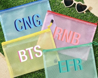 Bolsa de piscina con monograma de sombra, bolsa de playa personalizada, regalo de novia, bolsa de cosméticos transparente, regalo de boda en la playa, bolsa de piscina de verano