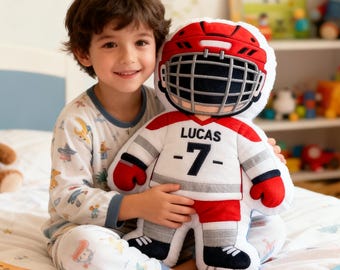 Personalized Hockey Player Pillow Name Number Custom Sports Plush Toy Kids Bedroom Decor Hockey Themed Gift Boys Fans Multiple Colors Sizes