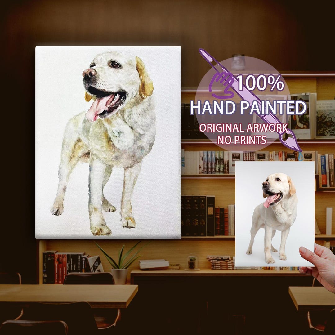 Custom Hand Painted Pet Portrait From Photo Personalized Watercolor Dog ...