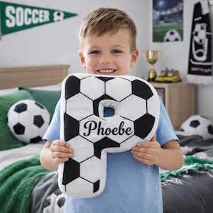 Personalized Soccer Letter Pillow Custom Name Kids Soccer Player Pillow Youth Soccer Team Award Tournament Prize Little League Soccer Room