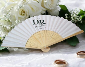 Personalized Wedding Fan - Wood and Paper Guest Gift - Personalized Wedding Fan - Place Card Favor - Initials/Logo