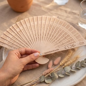 Personalized Wooden Wedding Fan - Laser Engraving - Guest Gift - Engraved Wooden Wedding Fan - Useful Place Card Favor image 2